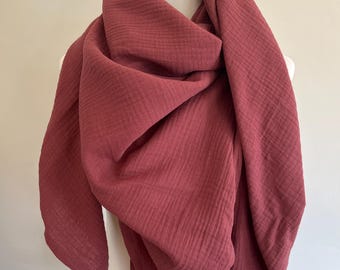 XXL mousseline doek RED MÁLAGA driehoekige doek biologische mousseline dames sjaal, moederdoek; Yoga handdoek, pareo roodbruin