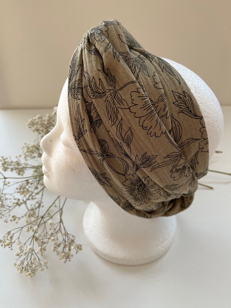 Haarband Musselin, Musselinhaarband, Turban Musselin zum Selberbinden floral grün Bild 4