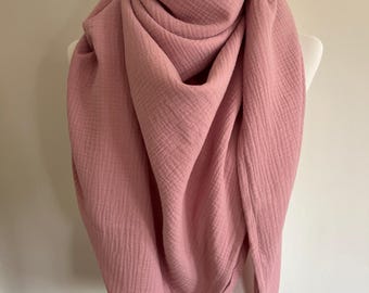 XXL mousseline doek PALE MAUVE driehoekige sjaal van biologische mousseline in verschillende maten, mama sjaal; yoga handdoek, pareo roze