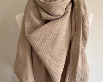XXL mousseline sjaal WHITE PEPPER driehoekige sjaal biologische mousseline dames, sjaal roos, mama sjaal; yoga handdoek, pareo beige