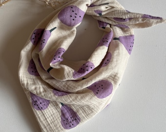 Muslin scarf "Happy Pear" muslin bib for children and babies, purple