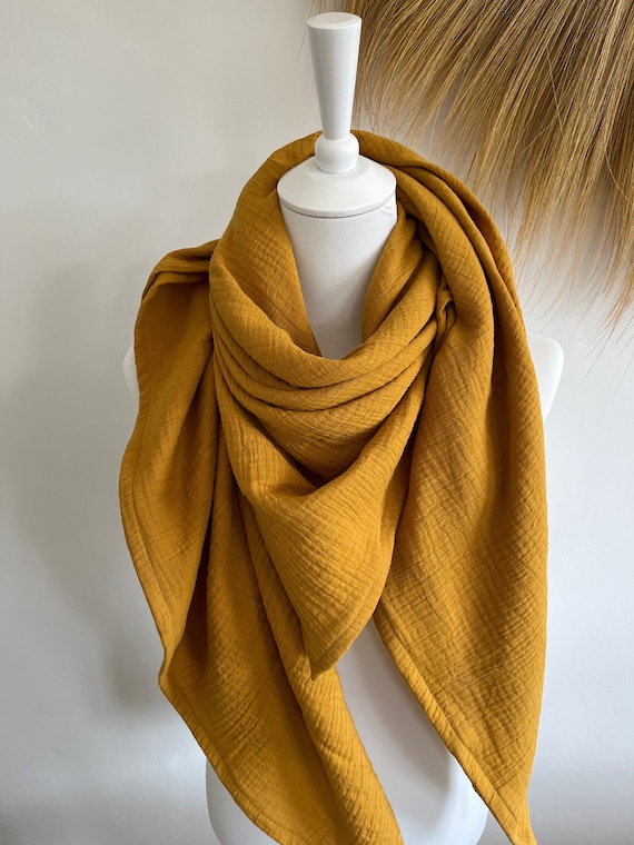 Tissu mousseline XXL SPICY MUSTARD foulard triangulaire mousseline biologique femme foulard jaune moutarde tissu mere Etsy France