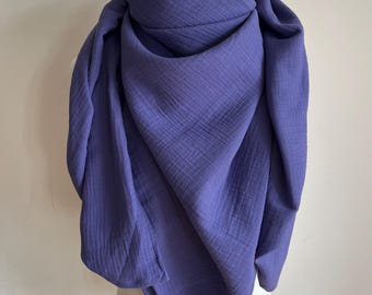 XXL mousseline doek BLAUW PAARS driehoekige sjaal biologische mousseline dames, sjaal roos, moederdoek; Yoga handdoek, pareo lila paars