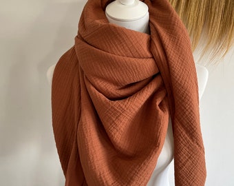 XXL mousseline doek CARAMEL driehoekige stof organische mousseline damessjaal, moederdoek; Yogahanddoek, pareo