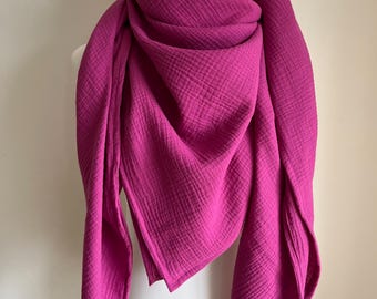 XXL mousseline doek FUCHSIA driehoekige sjaal biologische mousseline dames, sjaal roos, moedersjaal; Yoga handdoek, pareo roze