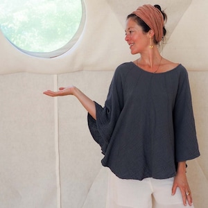 Cotton Poncho-Style Sleeved Top / Fluffy, Breathable, Free-Moving Elegance!