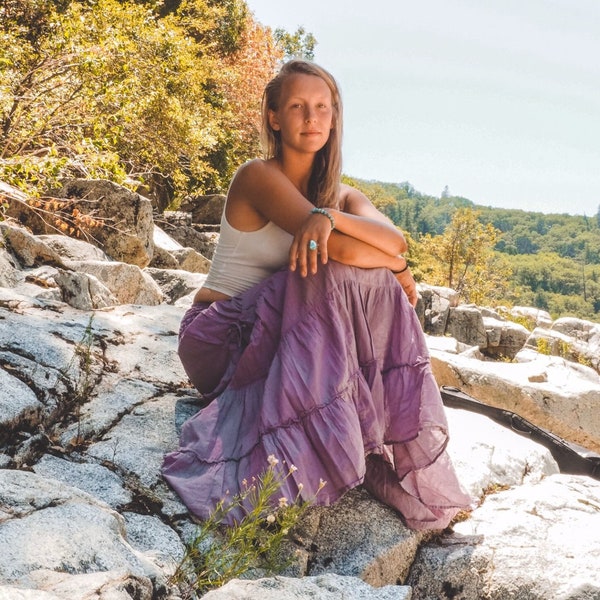 Lavender Tiered Pocket Skirt // All Natural Cotton Gauze Fiber With Flexible Elastic Waistband / Perfect Flowy Women's Skirt for Autumn!