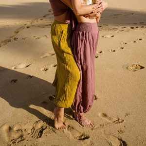 Pantaloni da yoga in cotone / Pantaloni da salotto in cotone naturale Boho / Pantaloni larghi traspiranti e leggeri
