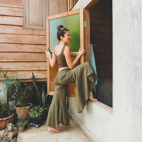 Gauze Bells in OLIVE // 100% Cotton Gauze Breathable Yoga Dance Play Pants // Enjoy the feeling of your expression