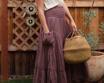 Feminine Tiered Pocket Skirt 100% Cotton Gauze All Natural Fiber / Sustainably Handmade Soft Breathable Elegance!