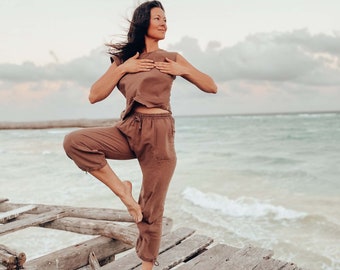 Kali Yoga Jogger // Natural Woven Cotton Pant Deep Pockets // Empower your Legs to Devour Life