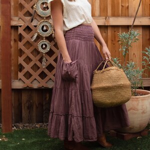 Feminine Tiered Pocket Skirt 100% Cotton Gauze All Natural Fiber / Sustainably Handmade Soft Breathable Elegance image 1