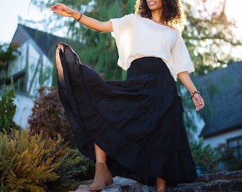 Tiered Pocket Skirt // Natural Fiber, Flexible Waistband, Breathable Elegance!