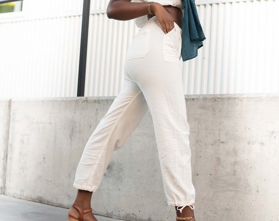 Kali Jogger in Eggshell // Natural Woven Pant Deep Pockets // Empower your Legs to Devour Life