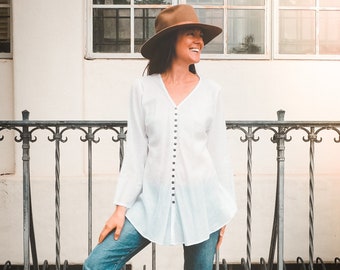 Cotton Button Top // Long-Sleeve, Natural Fiber, Weightless, Breathable / A Classic