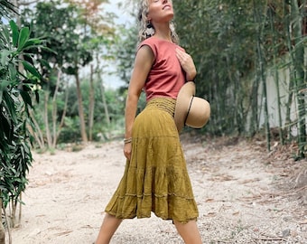 Flutter Skirt // Lush Cotton, Natural Fiber, Flexible Waistband /