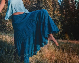 Flutter Skirt in OCEAN // Lush Cotton, Natural Fiber, Flexible Waistband / Woman Be Free