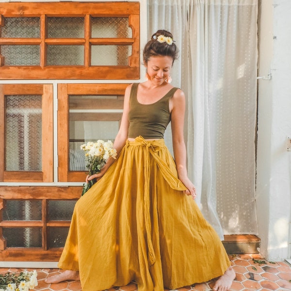 The Athena Skirt Marigold // Gauze Cotton Skirt Long Drape Inspired // Playful Flowy Skirt Boho Maxi Skirt // You are a Gift!