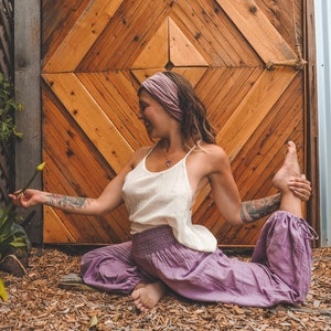 Cotton Yoga Pants | Boho Natural Cotton Lounge Pants | Breathable Lightweight Wide-Leg Pants