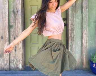 Harvest Mini Skirt // Natural Mini Circle Skirt for Gathering // Deep Pockets Empower Wild Women