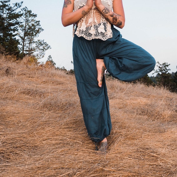 Natural Fiber Yoga Pants Ocean Blue // 100% Gauze Cotton Pants Loose Fitting Flexible Waistband // Light Breathable & Free Flowing!
