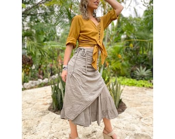 Ruffle Wrap Skirt // Flirty Fun with Built-in Slip // Breathable Tiered Maxi Wrap Skirt