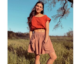 Harvest Mini Skirt // Natural Mini Circle Skirt for Gathering // Deep Pockets Empower Wild Women