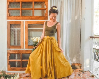 The Athena Skirt Marigold // Gauze Cotton Skirt Long Drape Inspired // Playful Flowy Skirt Boho Maxi Skirt // You are a Gift!