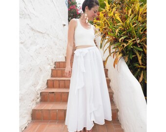 white flowy long skirt