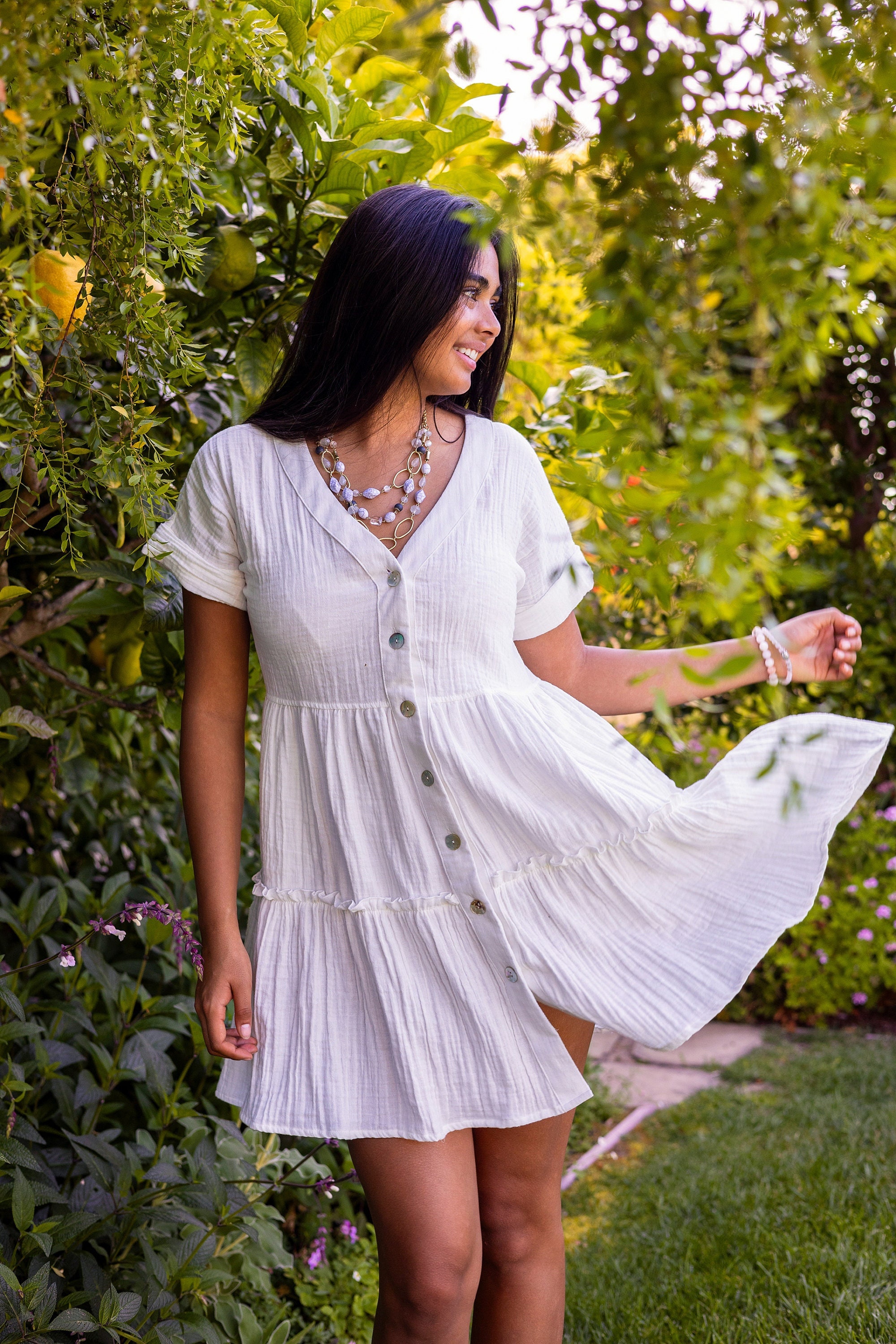 CottonFlowerClothing Button Sunflower Dress Mini Cotton Dress Boho Short Dress Cotton Fall Dress Lightweight Dress Flirty Dress Comfort