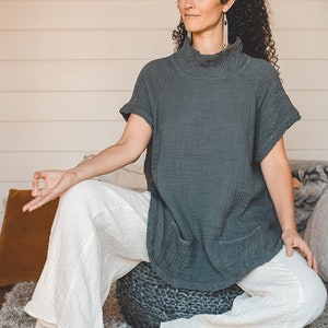 Empress Mini Top // Cozy Cotton Tunic Dress // Birth Abundance and Beauty on Earth Slate