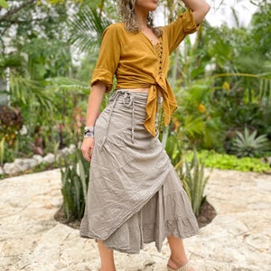 Ruffle Wrap Skirt // Flirty Fun with Built-in Slip // Breathable Tiered Maxi Wrap Skirt Taupe US Sizes 0-6