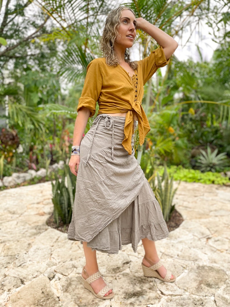 Ruffle Wrap Skirt // Flirty Fun with Built-in Slip // Breathable Tiered Maxi Wrap Skirt Taupe US Sizes 0-6