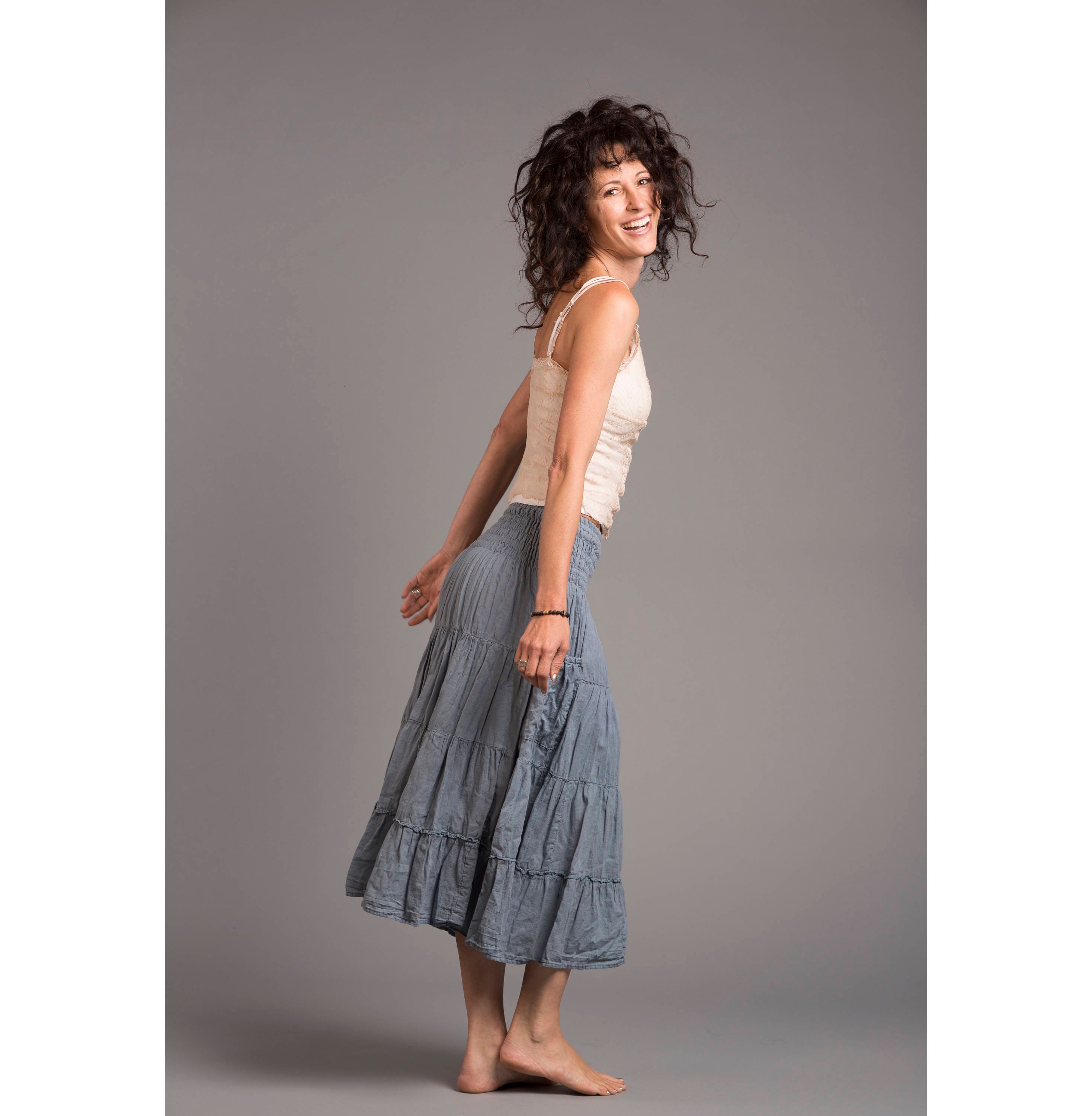Gauze Tiered Skirt in DUSTY BLUE // Pockets Natural Fiber Etsy