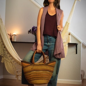 Gauze Flowy Vest | Natural Fiber, Breathable  | Wood Buttons Close It Up