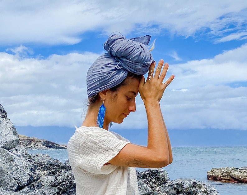 Gauze Sun Wrap // Gauze Cotton Headcover, Goddess Crown, Mini Turban // Be the Queen You Are Dusty Blue