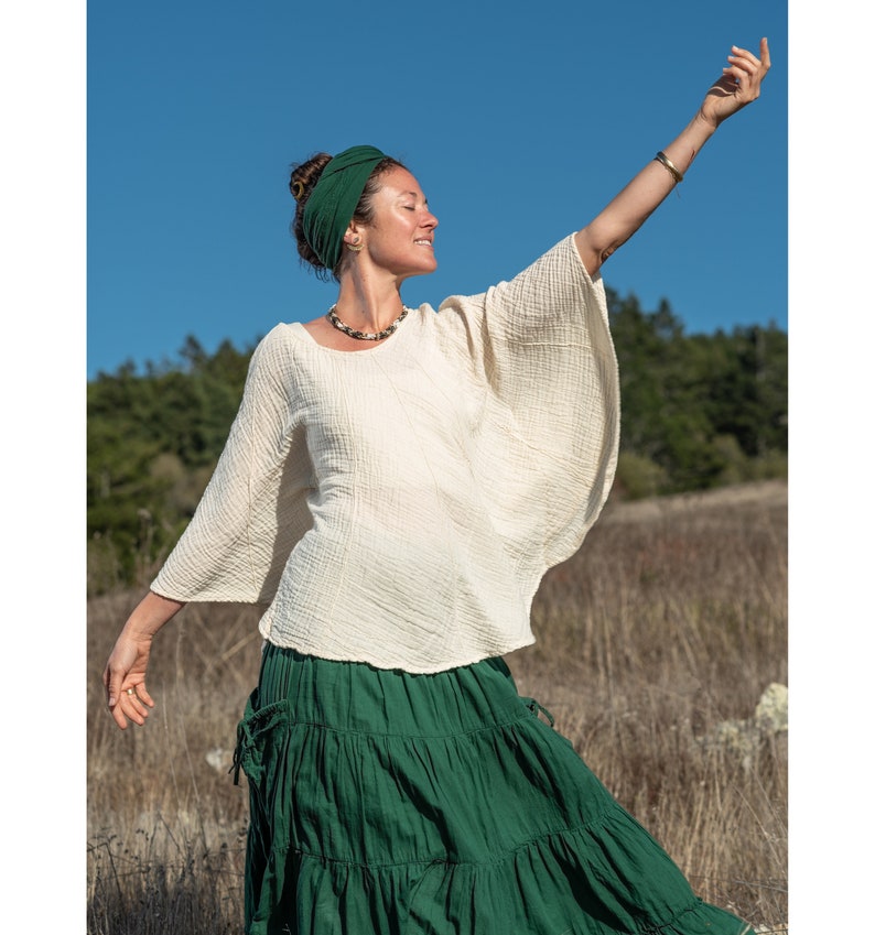 Cotton Poncho-Style Sleeved Top \/ Fluffy, Breathable, Free-Moving Elegance!