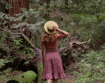 Jupe féminine à poches et à volants 100 % gaze de coton Entièrement de fibres naturelles / Fabriquée à la main de manière durable, douce et respirante Élégance !