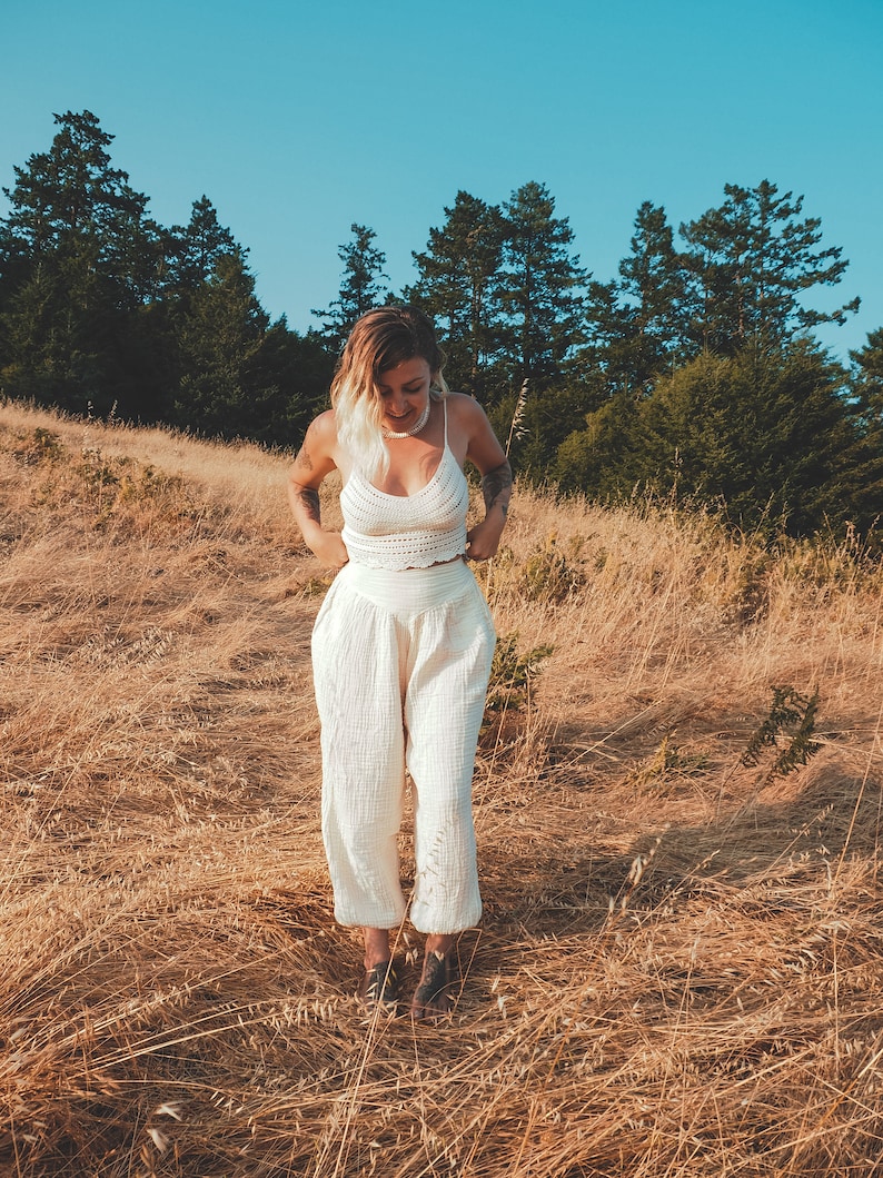 Dakini Yoga Pant in Creme Natural Luxe Cotton Pockets Stretch Fully Breathe Like a Queen