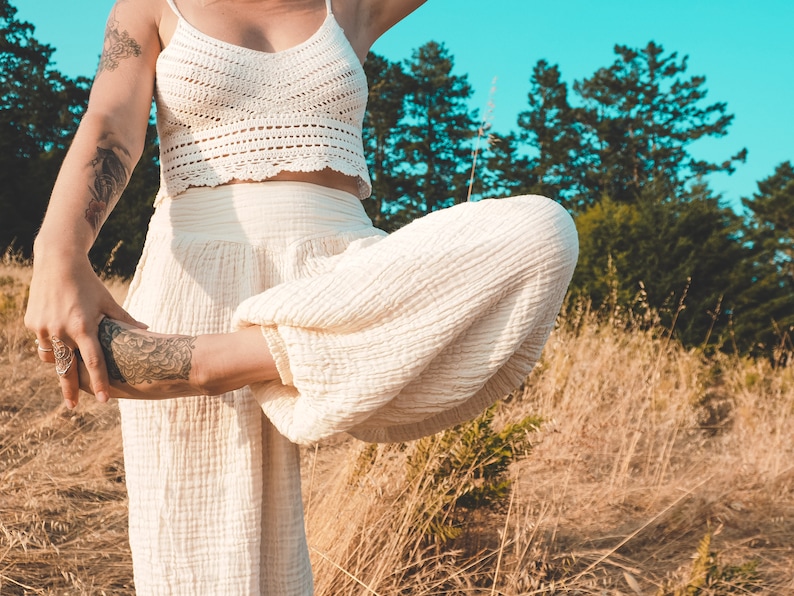 Dakini Yoga Pant in Creme Natural Luxe Cotton Pockets Stretch Fully Breathe Like a Queen