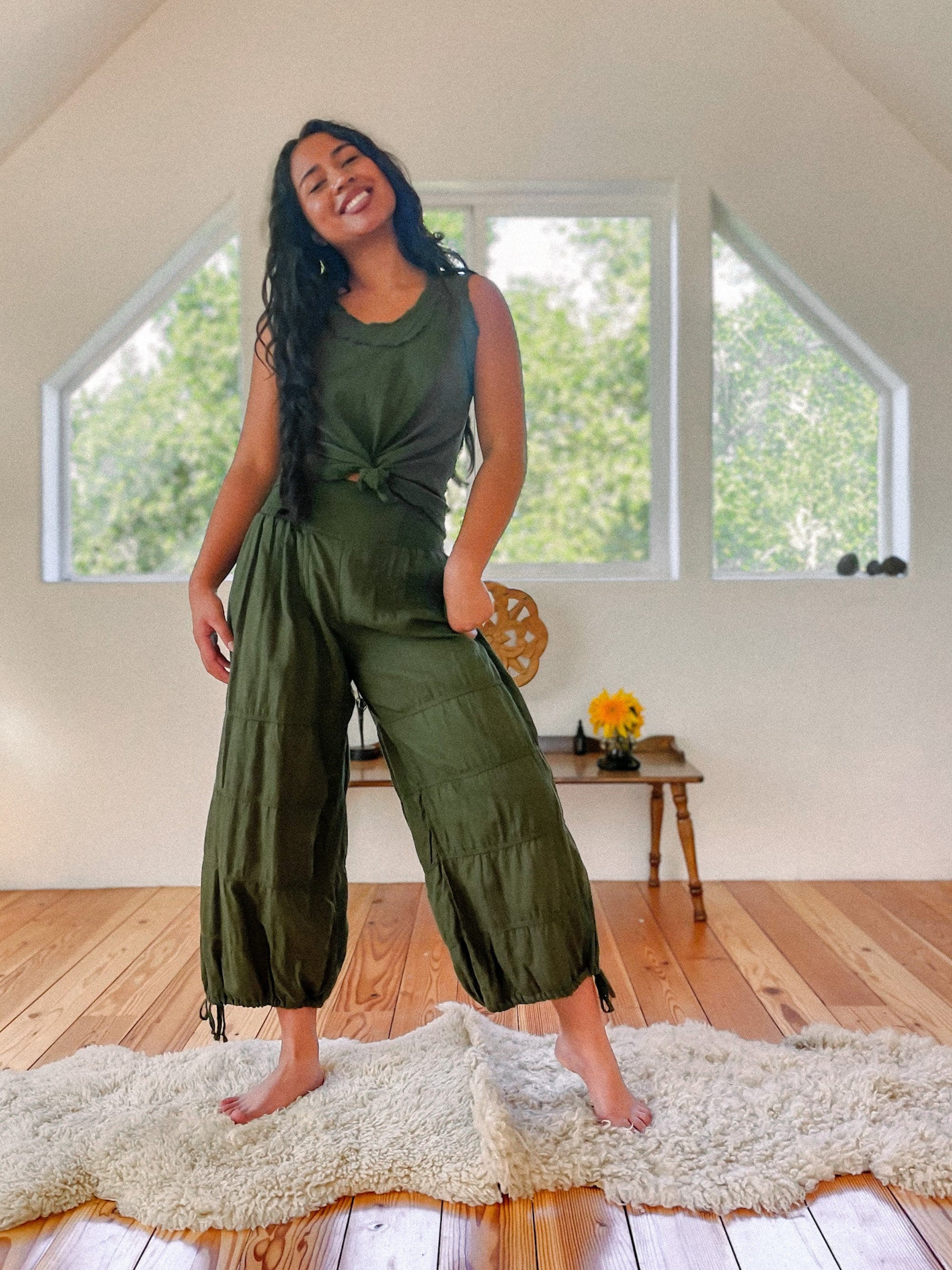 Cotton Yoga Pants | Boho Natural Cotton Lounge Pants | Breathable Lightweight Wide-Leg Pants