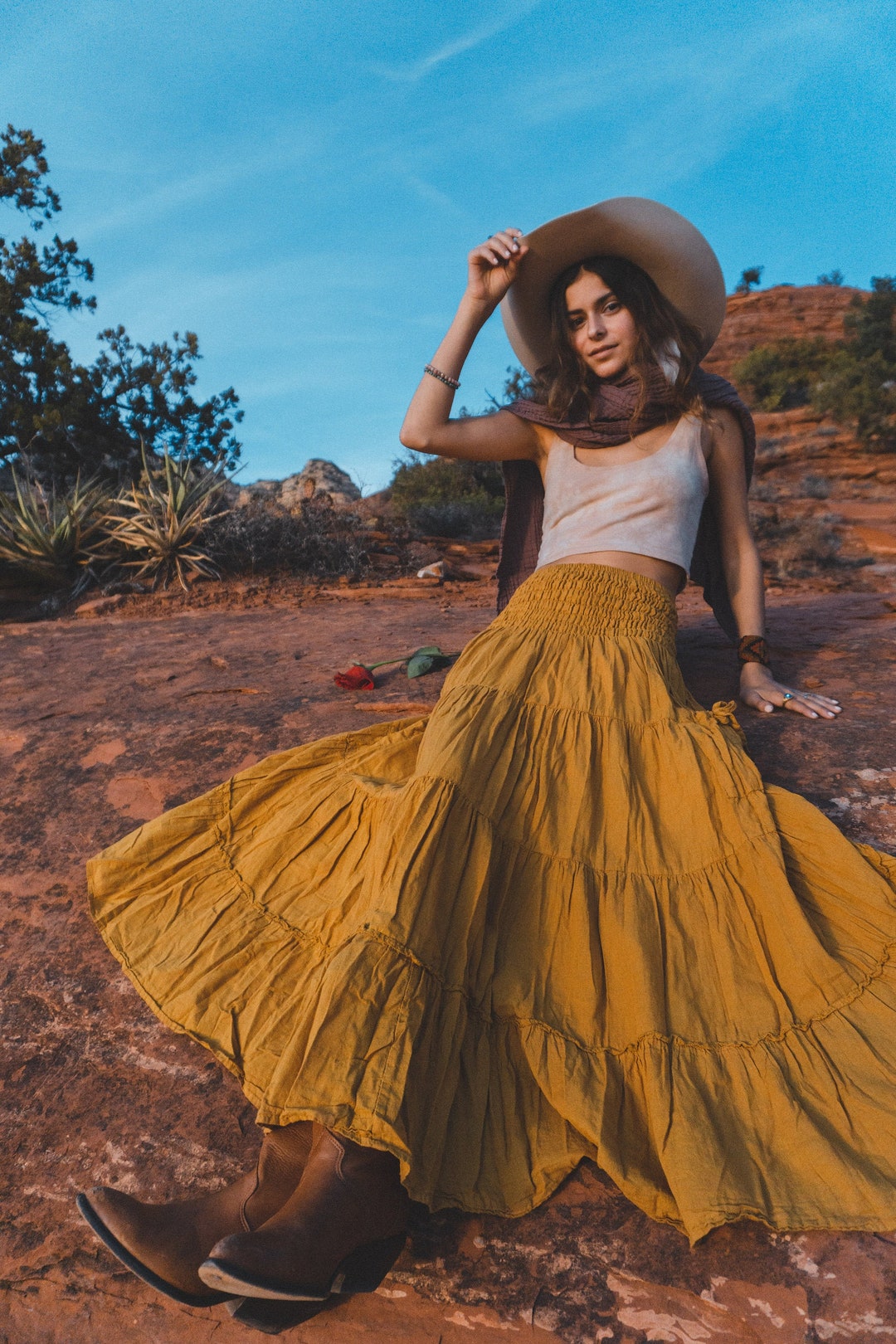 Women's Gold Tiered Pocket Skirt // All Natural Cotton - Etsy