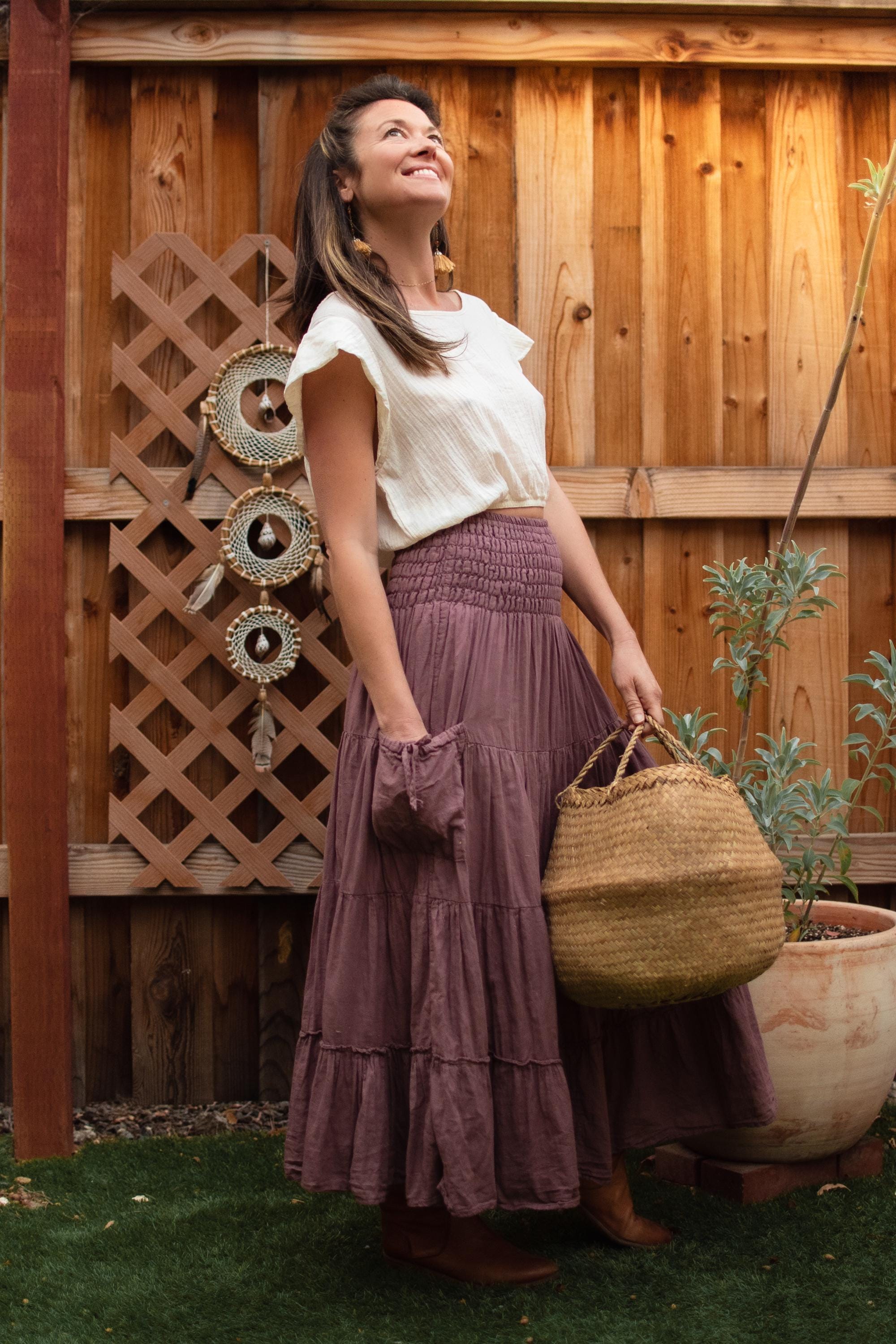 Pocket Maxi Skirt, Tiered Cotton Skirt With Pockets