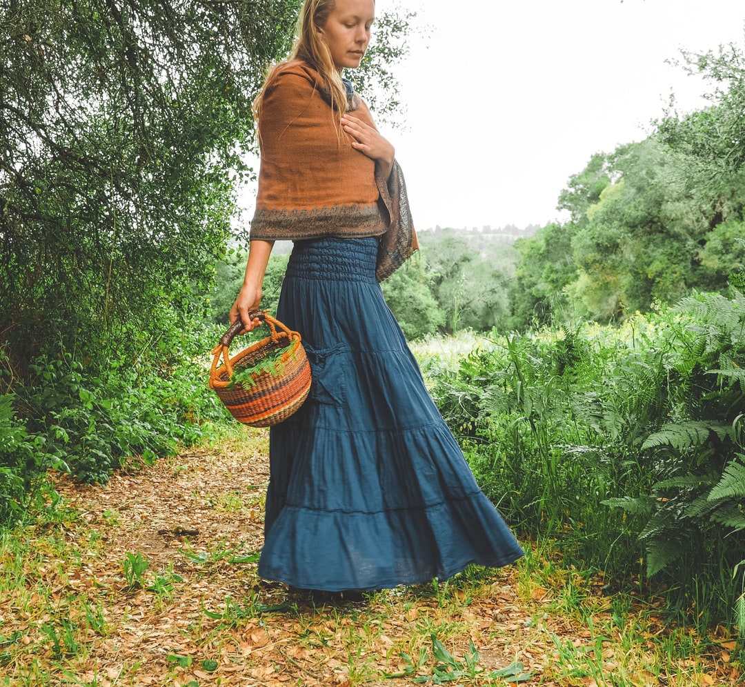 Ocean Blue Tiered Pocket Skirt / 100% Cotton All Natural Fiber