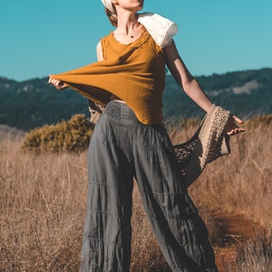 Natural Yoga Pants Gauze Cotton // Flexible Waistband, 100% Natural Fiber, Orange Brown Boho Inspired Balloon Pants // Light & Breathable image 3