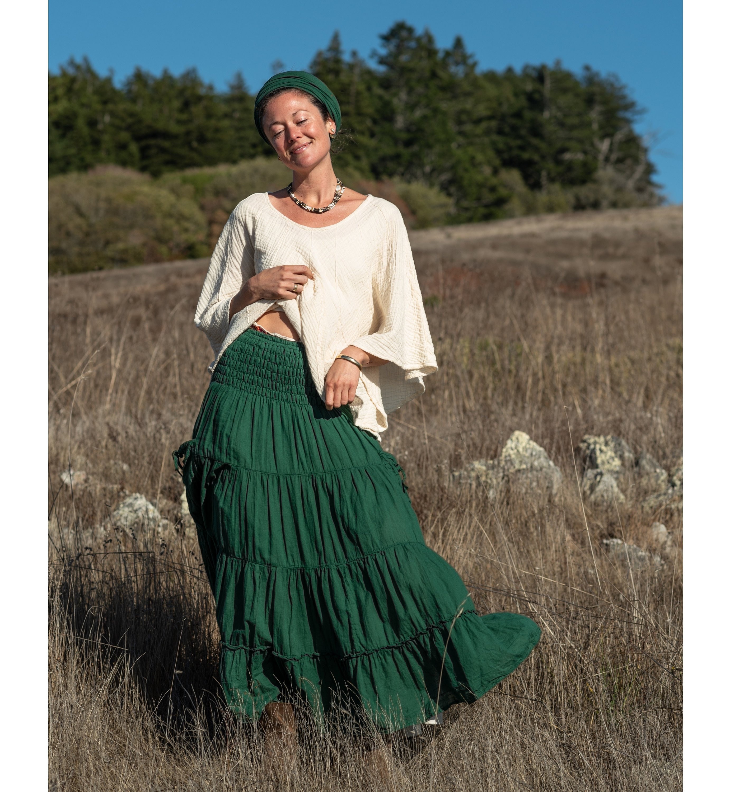 Gauze Tiered Skirt in EMERALD // Pockets Natural Fiber Etsy
