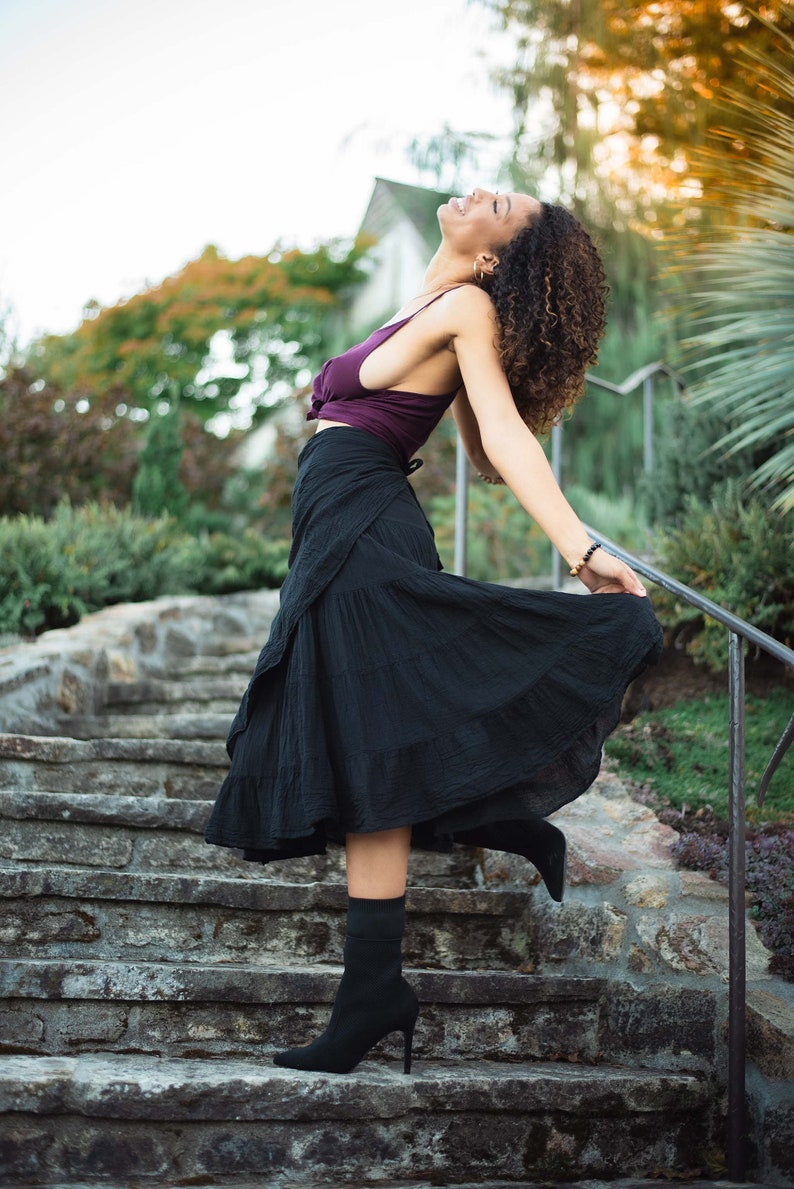 Ruffle Wrap Skirt // Flirty Fun with Built-in Slip // Breathable Tiered Maxi Wrap Skirt image 7