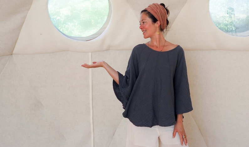 Cotton Poncho-Style Sleeved Top \/ Fluffy, Breathable, Free-Moving Elegance!