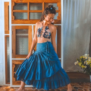 Ruffle Wrap Skirt // Flirty Fun with Built-in Slip // Breathable Tiered Maxi Wrap Skirt Ocean US Size 0-6