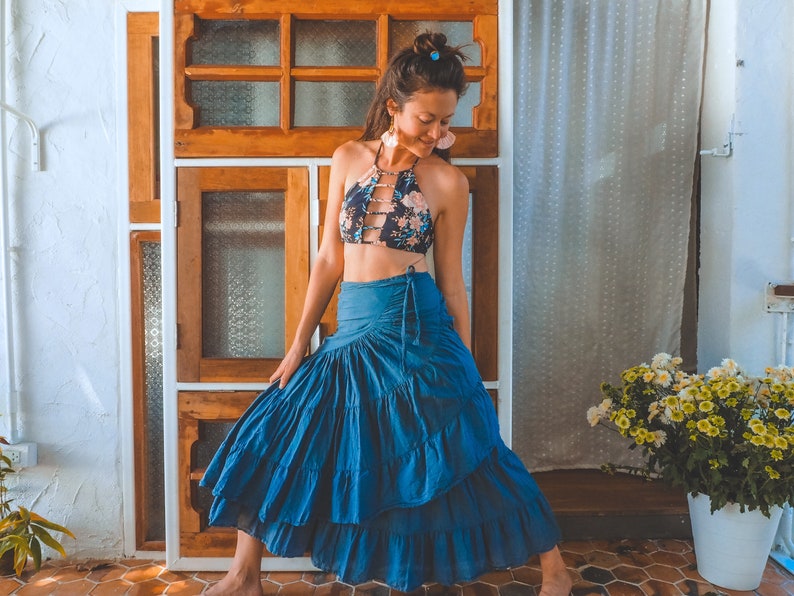 Ruffle Wrap Skirt // Flirty Fun with Built-in Slip // Breathable Tiered Maxi Wrap Skirt Ocean US Size 0-6